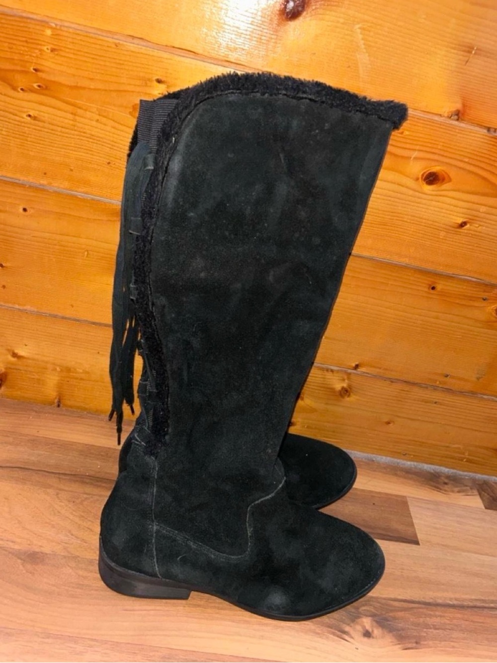 Black Suede and leather mid calf Women's Boots